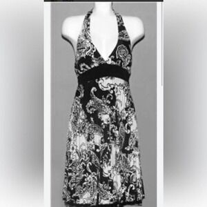 Speechless Black White Paisley Pleated Halter Midi Dress Open Back Womens Medium